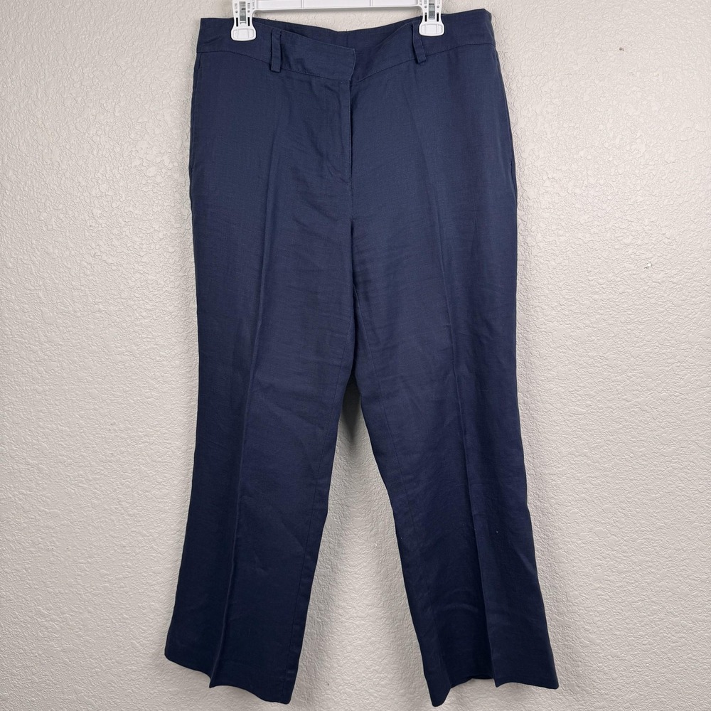Orvis Pants Womens 12 (34x29) Navy 100% Linen Straight Leg Lightweight Casual